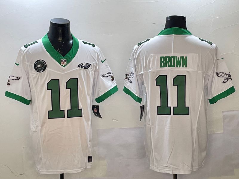 Men Philadelphia Eagles #11 Brown White Retro three generations 2025 Nike Vapor Limited NFL Jersey style 5
